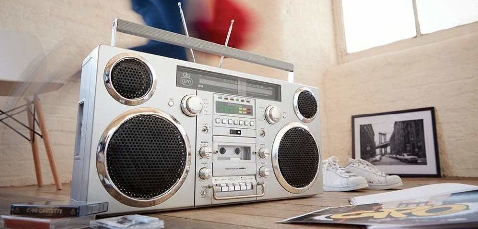 portable boombox on the floor