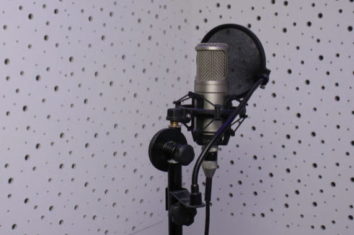 studio condenser microphone in a recording studio